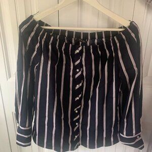 Zara S off-shoulder Striped Blouse - Navy